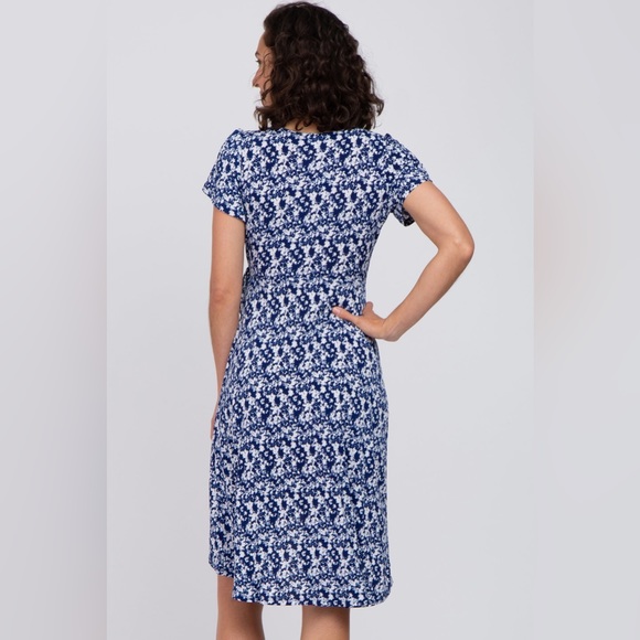 PINKBLUSH l Navy & White Floral High-Low Hem Faux Wrap Dress - Picture 4 of 8